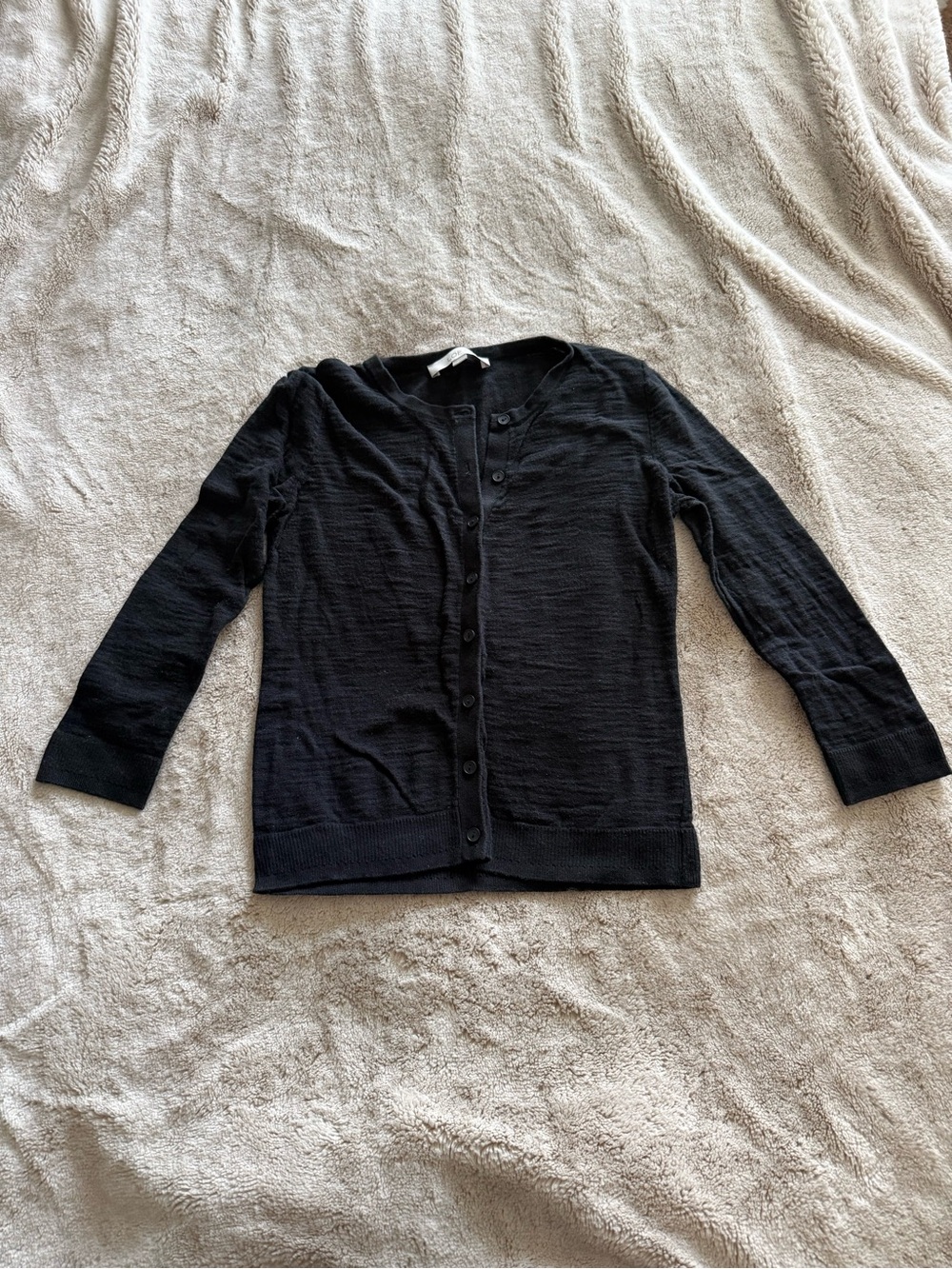 LOFT Black Lightweight Button-Front quarter sleeve Cardigan XS